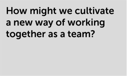 How might we cultivate a new way of working together as a team?